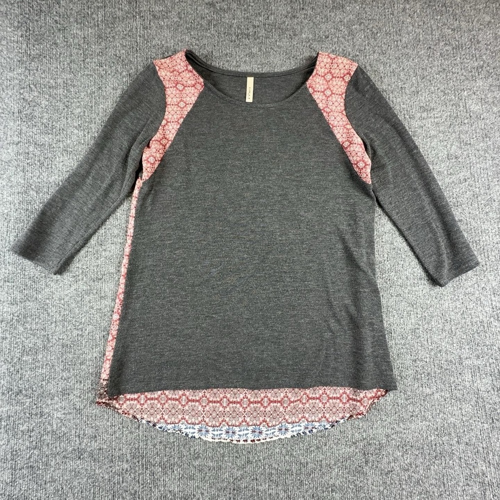 Gilli Blouse Womens Small Gray Geometric Contrast 3/4 Sleeve Tunic HT4120A